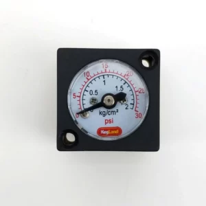 Mini manometer 27mm x 27mm x 8mm radiale aansluiting 0–30psi / 2bar