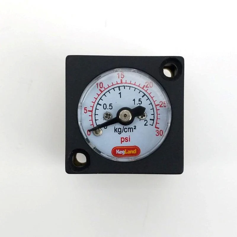Mini manometer 27mm x 27mm x 8mm radiale aansluiting 0–30psi / 2bar