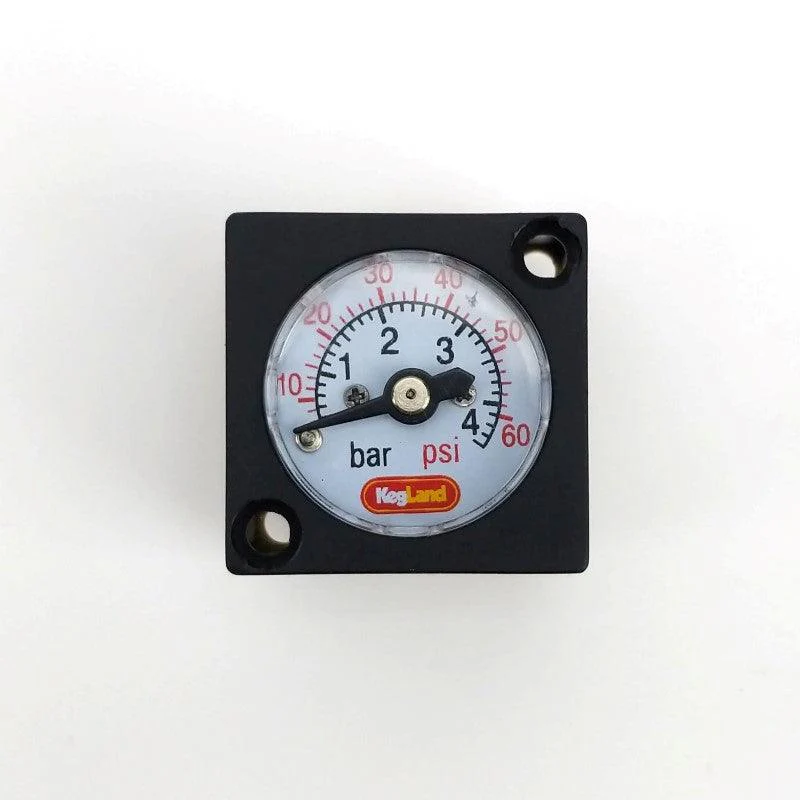 Mini manometer 27mm x 27mm x 8mm radiale aansluiting 0–60psi / 4bar